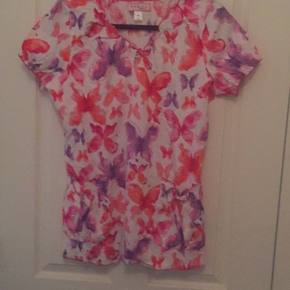 Koi by Kathy Peterson 2 pc pink butterfly scrubs. - Picture 1 of 6